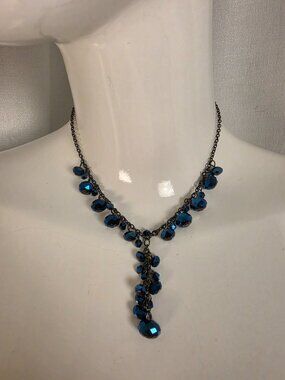 Vintage Blue Iridescent Drop Necklace